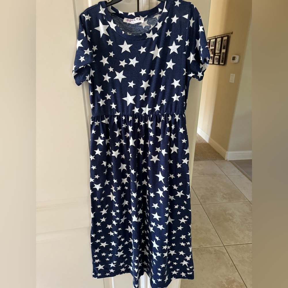 Navy Blue Star-Patterned Kids Dress